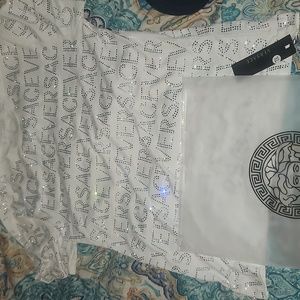 Versace Bedazzled Rhinestone Shirt (XL) White